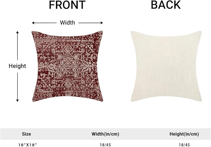 Boho Throw Pillow Covers 18x18 Inch Set of 2, Carpet Pattern Wine Red Decorative Throw Pillow Covers Christmas Burgandy Red Linen Outdoor Cushion Cover for Sofa Couch Farmhouse Room Bed Decor