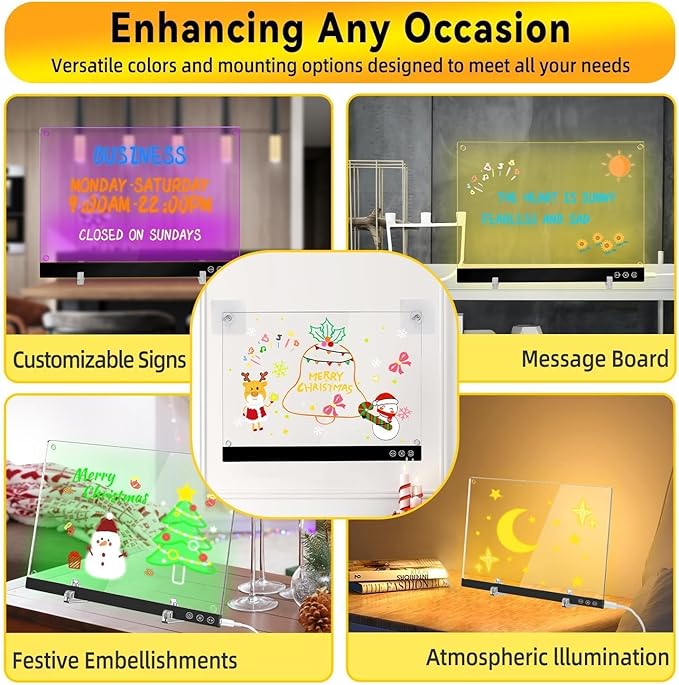 LED Magnetic Note Board with Colors, 11.8"X15.7" 4 Modes & 7 Colors Acrylic Dry Erase Board with Light, Include Hanging Chain, Led Drawing Board for Kids with Stand, Soft Cloth, 8 Markers