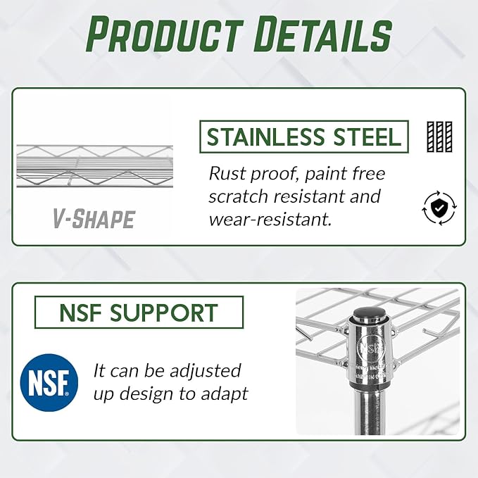 PayLessHere 5-Tier Adjustable Wire Shelf 12" W x 17" D x 48" H Max Load 750 lbs, Easy Assembly, Versatile Storage Solution, Durable and Stable for Home and Office,Chrome