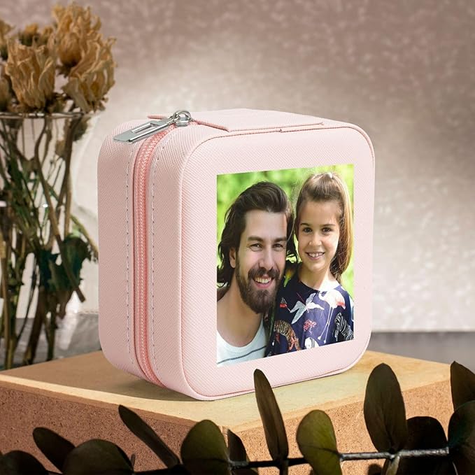 Personalized Jewelry Box Gifts for Women - Custom Jewelry Organizer with Image Text Logo - Customized Travel Leather Jewelry Case for Mom Wife Wedding Girls