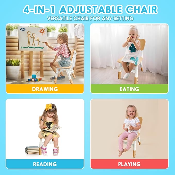 Kids Height Adjustable Toddler Chair Max Load 220LBS Plastic Indoor Outdoor for Children Age 1-6 School Home Daycare Use Burlywood