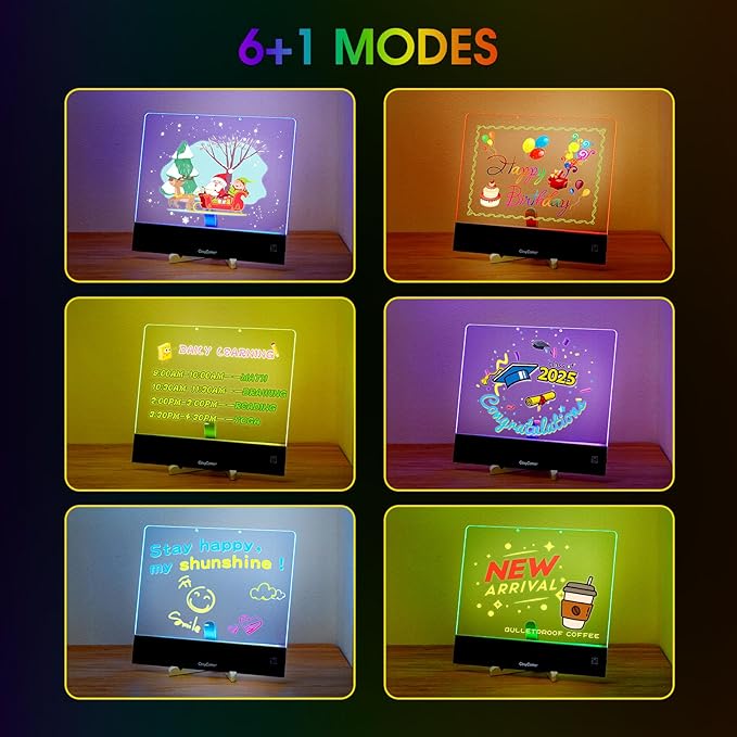LED Drawing Board for Kids - Doodle Glow Note Board with Colors | Rechargeable Acrylic Dry Erase Board with Light & Touch Switch | 5H Battery, Glow Writing Pad for Toddlers & Artists