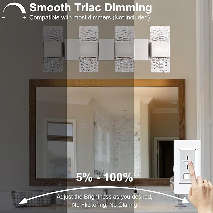 MELUCEE Brushed Nickel Bathroom Light Fixtures Over Mirror 23.6 Inch, 32W Dimmable 3000K LED Vanity Light Bar, Modern Bathroom Vanity Lights Above Mirror Wall Mount, Built-in Led Chips