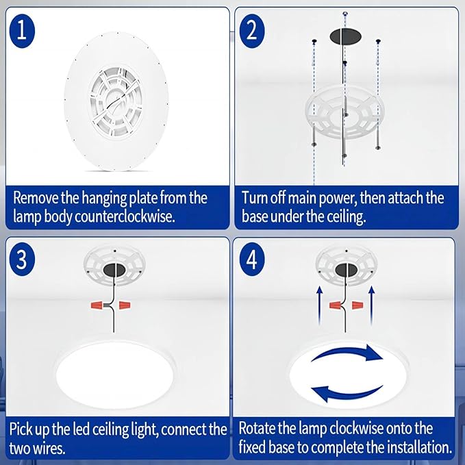 20 Inch Led Flush Mount Ceiling Light Fixture Dimmable with Remote Control, White, Ultra Thin, 48W 4800Lumen, for Bedroom, Living Room, Kitchen, Dining Room, Home Office