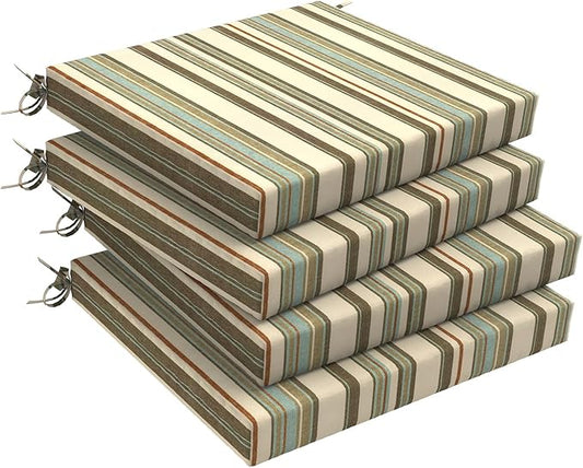 Set of 4 Outdoor Square Chair Cushions 18.5"x16"x2" for Patio, Water Resistant Patio Dining Seat Pads Replacement for Kitchen Garden and Outdoor Furniture Decoration - Stripe Onyx