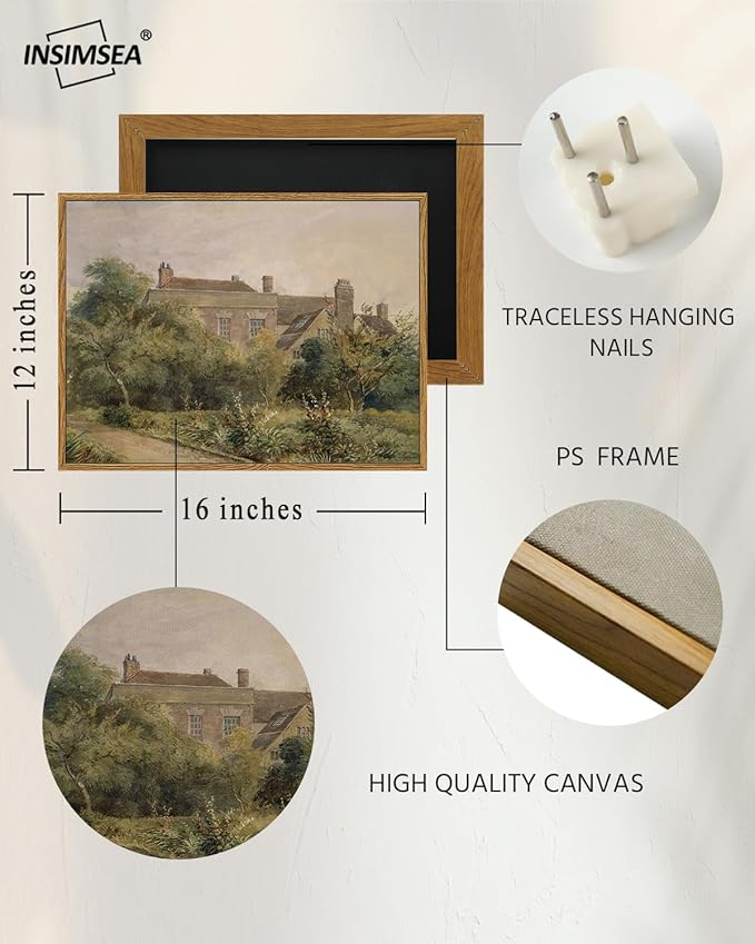 InSimSea Framed Canvas Wall Art Vintage Decor, Home Decor Classical Scenery Landscape Watercolor Paintings Canvas Prints, Wall Decorations for Living Room Farmhouse Bathroom Decor, 12"x16"