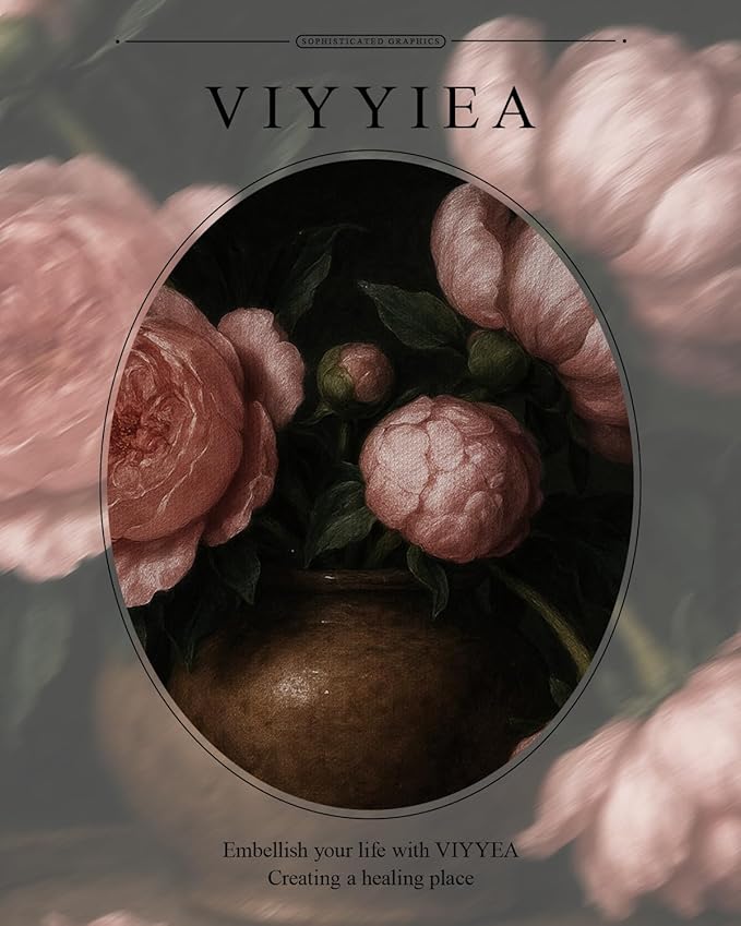 VIYYIEA Gold Framed Wall Art, Pink Peony Canvas Print Home Decor Vintage Art Painting Picture Bathroom Wall Decor, Flowers Artwork for Living Room Bedroom Kitchen Office - 16L x 13W