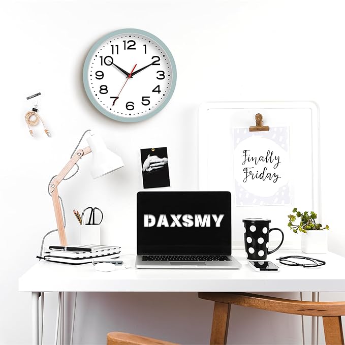 Wall Clock Silent Non-Ticking Modern Clock Battery Operated10 Inch Small Classic Analog Decorative for Kitchen, Bathroom, Office, Bedroom, Home(Blue Gray)