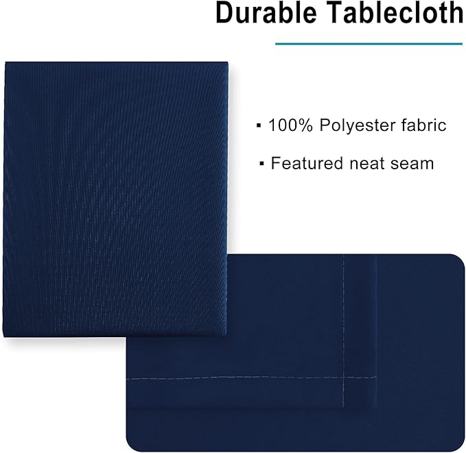 Hiasan Rectangle Tablecloth - Waterproof Washable Fabric Table Cloth for Wedding, Banquet, Gathering and Dining Room, 90 x 132 Inch, Navy Blue