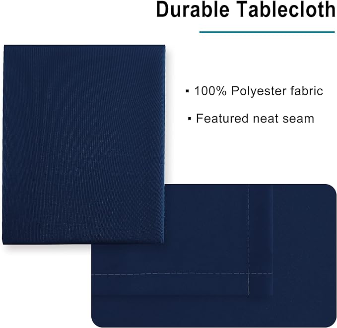 Hiasan Waterproof Tablecloth Rectangle - Washable Fabric Table Cloth for Dining Room Kitchen Birthday Party and Outdoor Use, Navy Blue, 70 x 108 Inch