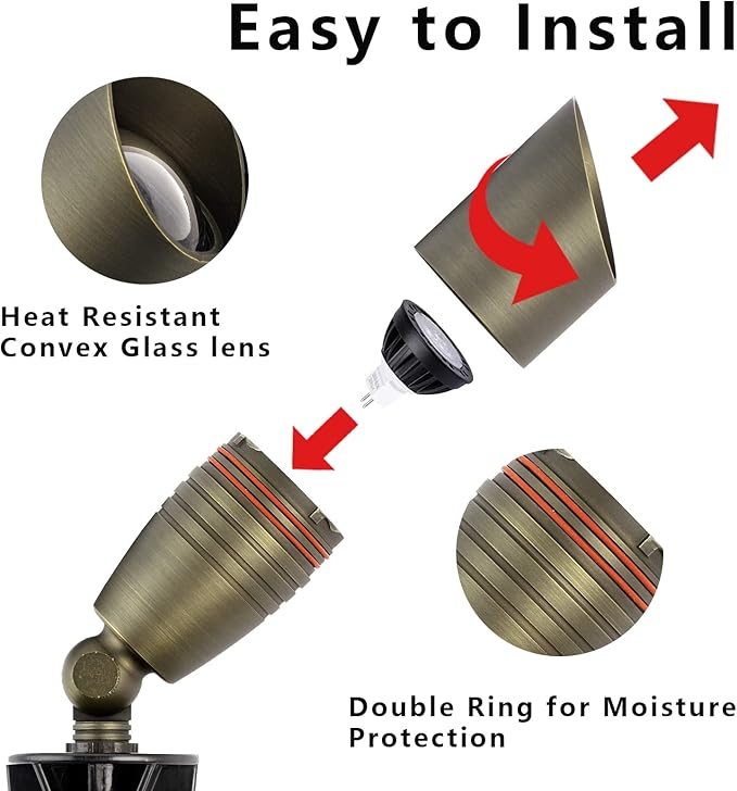 Solid Brass Landscape Spotlight 12V Low Voltage Waterproof Outdoor Lights 6 Packs with Ground Spike for Yard Garden Patio Walkway Driveway Porch