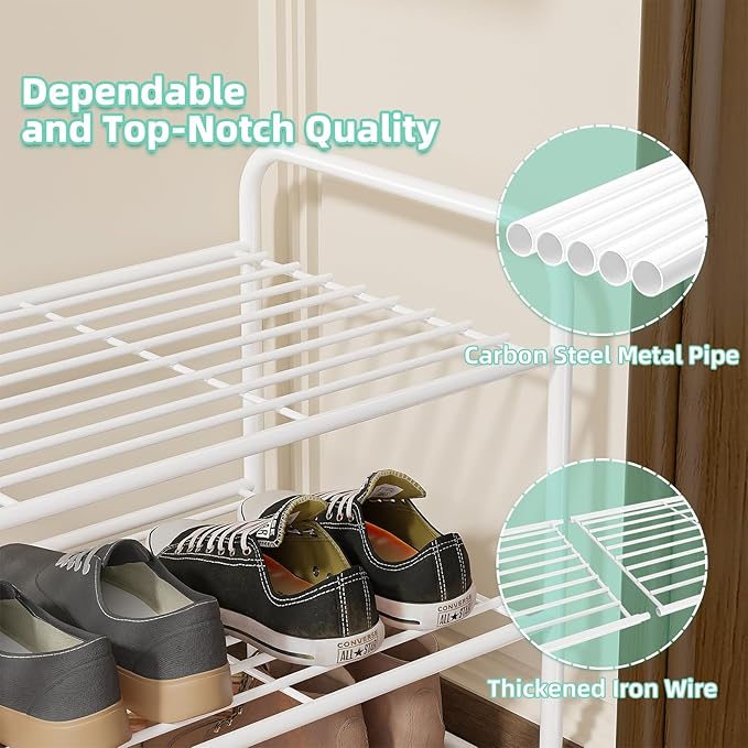 SUFAUY 2-Tier 33" Wide Shoe Rack, Closet Metal Shoe Rack Organizer Heavy Duty, Stackable, White
