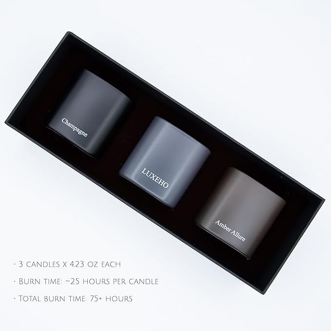 Luxury Scented Candle Gift Set 3-Pack | Champagne, Sandalwood & Amber | Clean Soy Wax | for Women & Men (3.52 oz Each) | 75 Hour Burn Time