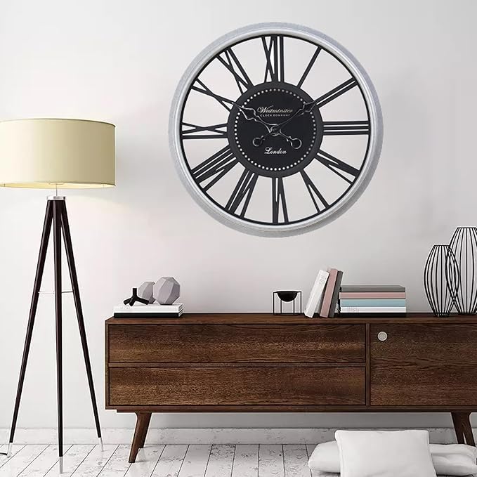 16 Inch Retro Black Wall Clock, Silent Non-Ticking Battery Operated Round Vintage Clock with Roman Numerals,Decorative Living Room, Kitchen, Bedroom Decor
