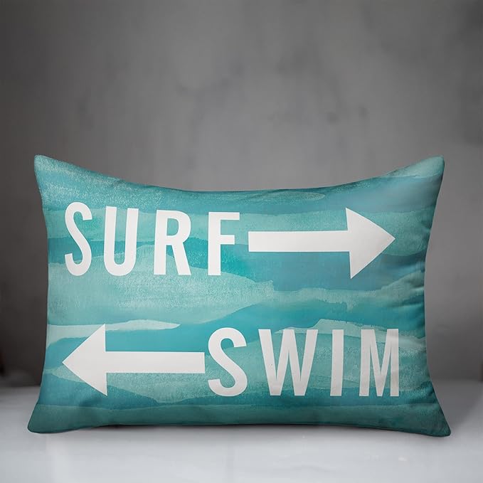 Surf and Swim Indoor/Outdoor Pillow | Decorative Pillows for Living Room Couch Bed Sofa Patio, Fluffy Soft Cushion | Water Resistant Teal, 14x20