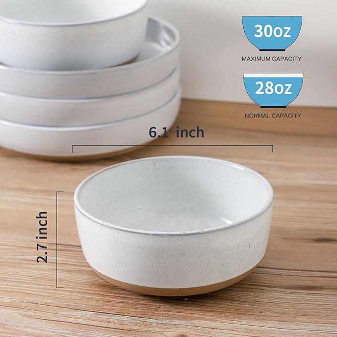 Ceramic Soup Bowls Set of 6,30 Ounce Stoneware Cereal Bowl,Porcelain Nesting Bowls for Oatmeal,Popcorn,Soup,Pasta,Fruit,Housewarming Gift,Microwave & Dishwasher Safe,White