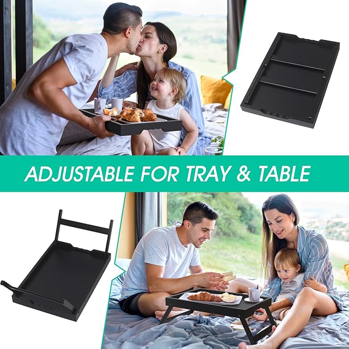 Artmeer Bed Tray Table with Folding Legs,Bamboo Breakfast in Bed for TV Table, Laptop Computer Tray,Eating,Snack Tray(Black)