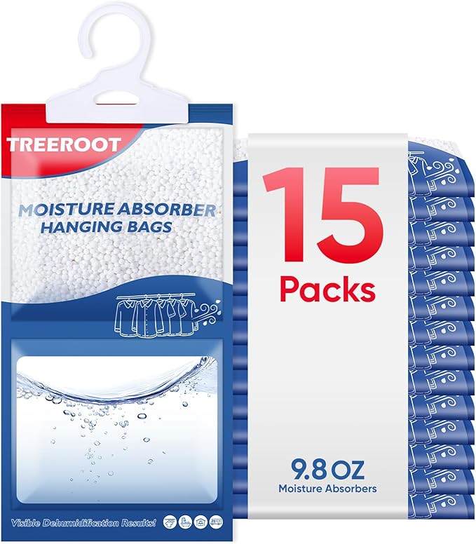 15 Pack Moisture Absorbers for Closet, 9.8OZ Hanging Closet Dehumidifier Bags, Hanging Humidity Absorber in Wardrobes, Kitchens and Bathrooms, Fragrance Free Portable Moisture bags