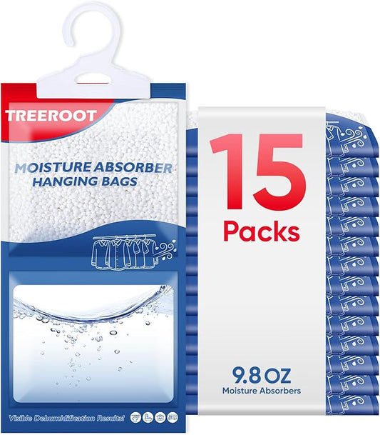 15 Pack Moisture Absorbers for Closet, 9.8OZ Hanging Closet Dehumidifier Bags, Hanging Humidity Absorber in Wardrobes, Kitchens and Bathrooms, Fragrance Free Portable Moisture bags
