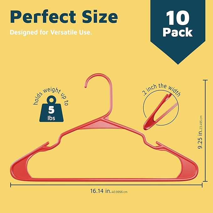 Plastic Clothes Hangers – Heavy Duty Hanger Set, for Organizing Clothes, Dresses, and Coat, Holds Up to 5 lbs, Space-Saving Hangers with Non-Slip Shoulder Grooves, Pack of 10, Brown