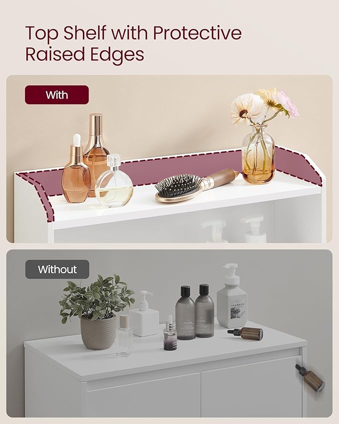 VASAGLE Bathroom Storage Cabinet, Bathroom Floor Cabinet with 2 Doors, 2 Adjustable Shelves, 11.8 x 23.6 x 39.4 Inches, Freestanding, for Dining Room, Kitchen, Living Room, Cloud White UBBC770W01