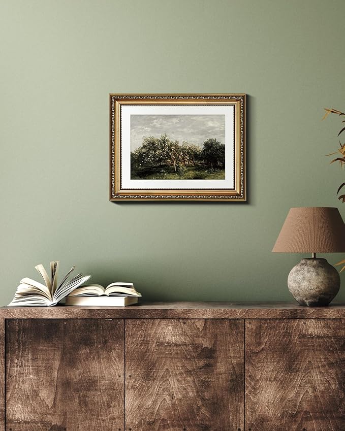 VIYYIEA Gold Framed Wall Art Canvas Print Home Decor Fruit Trees Vintage Oil Painting Prints Modern Blossom Apple Tree Pictures Botanical Landscape Farmhouse Wall Decor for Bedroom Bathroom 11x14in