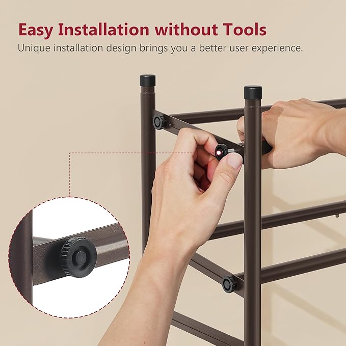 Tajsoon 3 Tier Expandable Shoe Rack for Closet, 28“-41“Adjustable & Stackable Shoe Shelf Storage, Metal Shoe Rack Organizer for Front Door Entrance, Closet, Garage, Entryway, Bronze