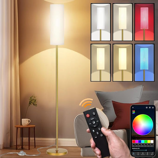Smart LED Floor Lamp with APP Control & RGB Colors - Dimmable Standing Lamp for Living Room, Bedroom, Gaming - Remote, Timer, 9W Bulb Included, 67" Modern Tall Lamp (Gold)