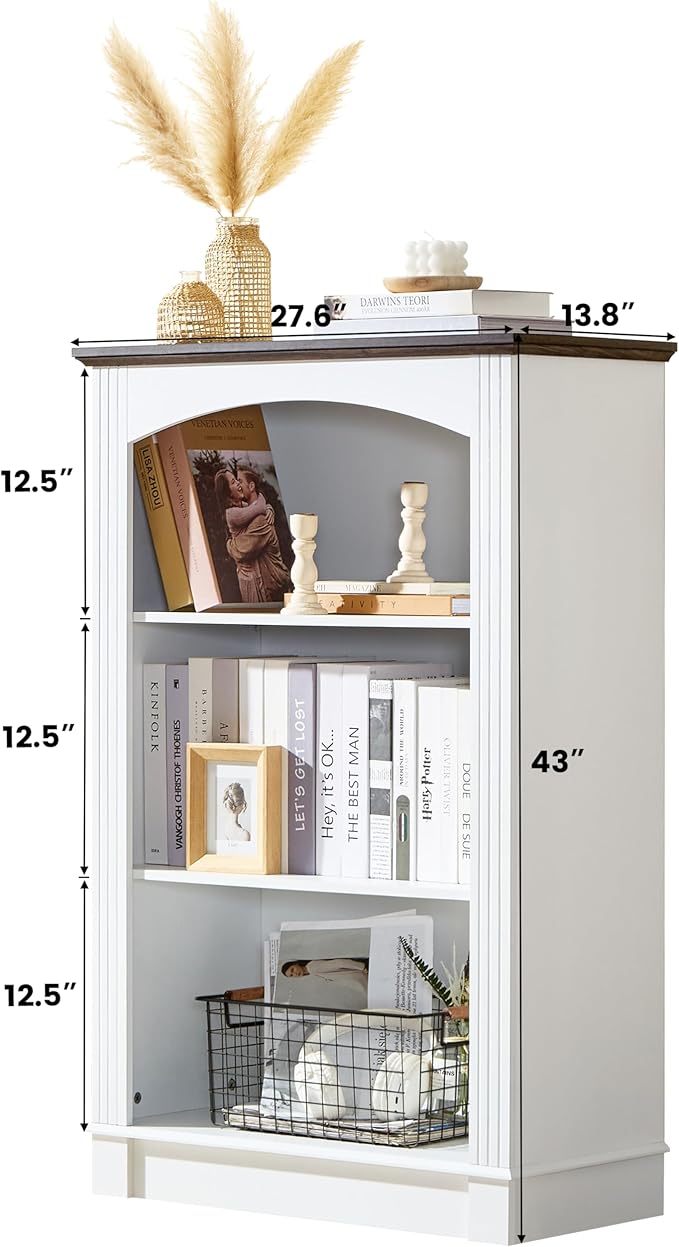 White Bookshelf, 3 Tier Bookcase and Kids Bookshelf, Small Storage Cabinet with Wooden Cube Storage Organizer, Modern Book Shelf for Bedroom Furniture, Living Room, Office, Toy Organizer Cabinet