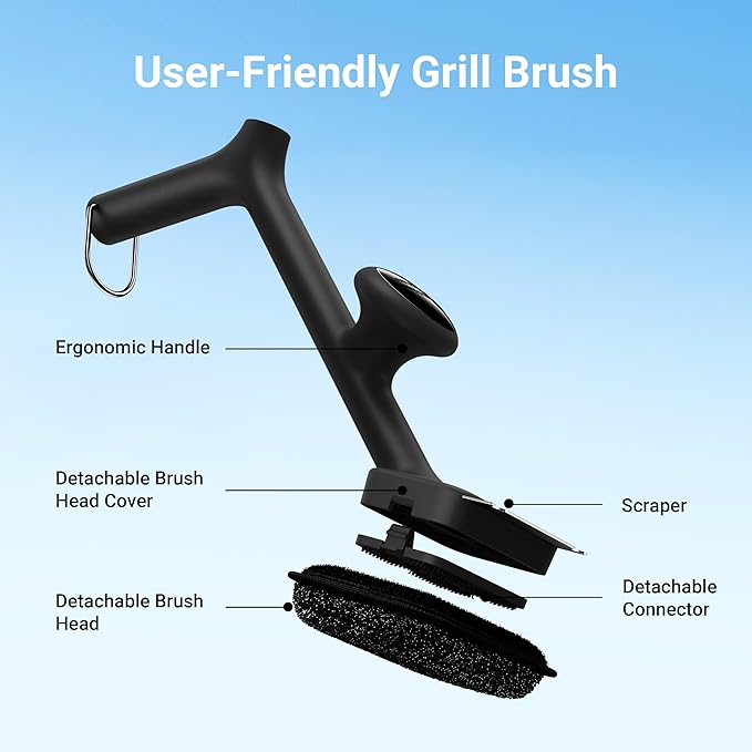 BBQ Grill Brush Bristle Free - 17" Safe Steam Grill Cleaner Brush with Scraper and 5 Brush Heads for Porcelain/Gas/Charcoal Grill Outdoor Grill Barbecue Cleaner