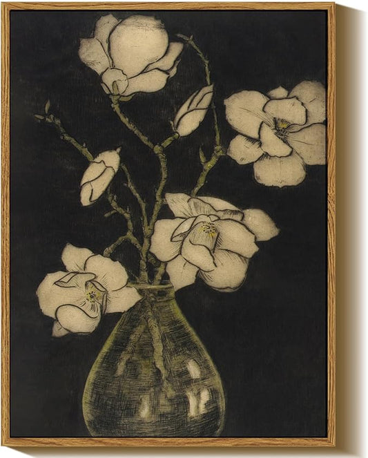 InSimSea Framed Wall Art for Living Room Vintage Floral Wall Art Minimalist Black and White Flower Vase Artwork Farmhouse Decor Prints Aesthetic Home Décor for Bathroom, Bedroom, Office 12x16In