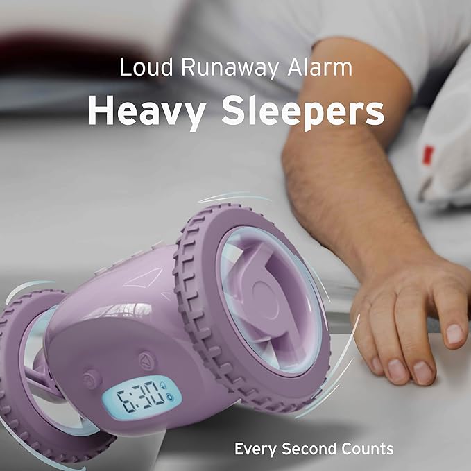 CLOCKY Extra Loud Alarm Clock for Heavy Sleepers on Wheels Rolls Runs Away Vibrating, Easy To Set Super Smart Snooze Digital Bed Shaker Alarm Clock Funny Gift for Adults Kids Teens Bedrooms (Lavender)