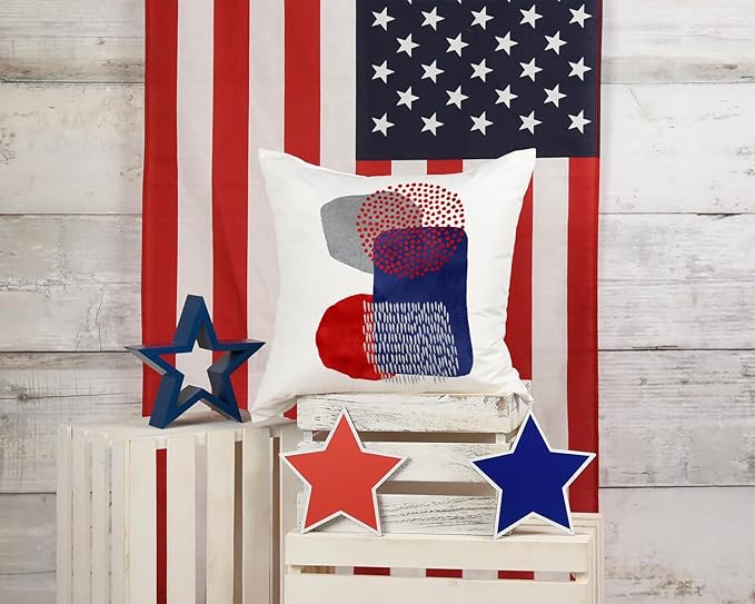 Jartinle 4th of July Pillow Covers 18x18 Set of 4 Patriotic Red White & Blue Abstract Throw Covers, Geometric Memorial Day Independence Decor for Couch, Sofa Home Outdoor Decorations