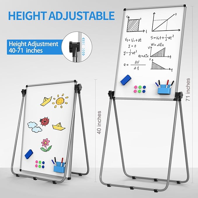 Double Sided White Board with Stand - 40x28 Portable Whiteboard Easel with Height Adjustable & 360° Rotation for Home Office Classroom, Standing Dry Erase Board for Presentation