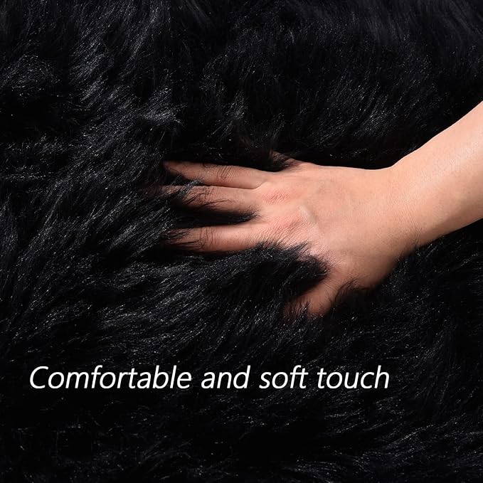 Latepis Black Fur Rug for Bedroom Throw Rugs 2x3 Faux Sheepskin Rug Washable Fluffy Shag Rugs Carpet for Cushion Pet Mat Room Décor Rectangle