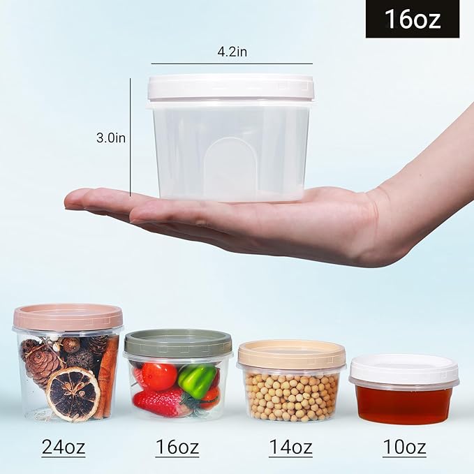 ASEVAT 8-Pack 16oz, Plastic Storage Containers With Lids Kitchen, Food Storage Container with Lid, Microwave Safe Bowls, Freezer Safe Bowl, Meal Preparation Jar