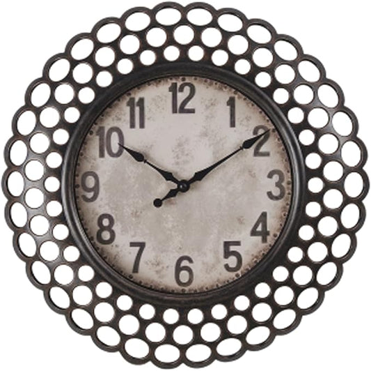 16 Inch Retro Metal Wall Clock, Silent Non-Ticking Battery Operated Round Vintage Clock Decorative for Living Room, Kitchen, Bedroom Decor,Black Arabic Number