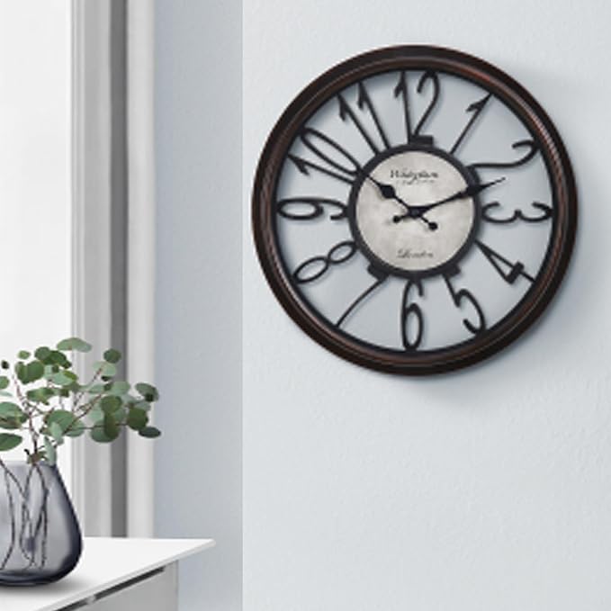 16 Inch Retro Black Wall Clock, Silent Non-Ticking Battery Operated Round Vintage Clock with Arabic Numerals,Decorative Living Room, Kitchen, Bedroom Decor