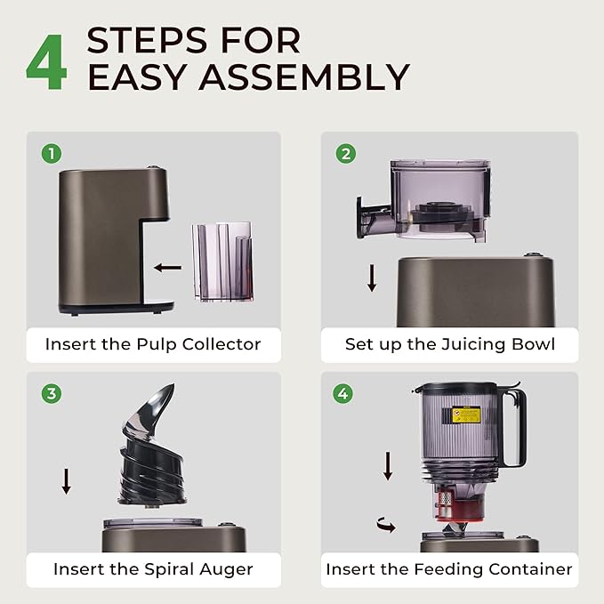 Masticating Juicer with 250W DC Motor, 5.4" Wide Feed Chute, Slow Cold Press Juice Extractor for Whole Fruits & Vegetables, High Juice Yield (DC-Gray)