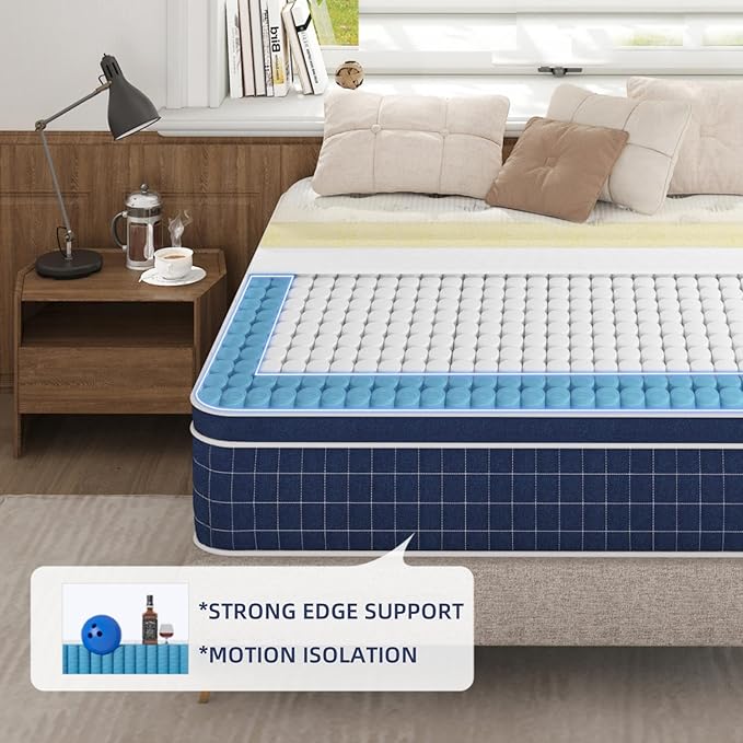 King Size Mattress, 12 Inch Medium Firm King Mattress in a Box, Hybrid Mattresses With High Density Gel Memory Foam & Independent Pocket Springs for Motion Isolation & Edge Support, Release Stress
