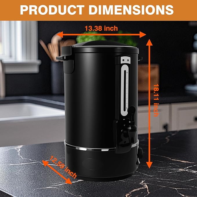 Commercial Coffee Urn，110 Cups/16.5L Black Stainless Steel Large Coffee Dispenser，Double Wall Electric Coffee Urn，Electric Coffee Maker Urn，Commercial Percolate Coffee Maker Hot Water Urn