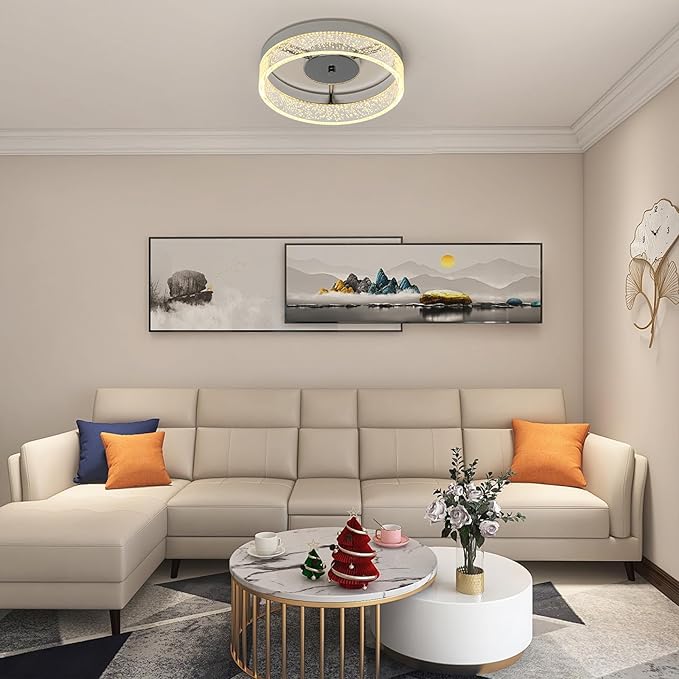 Jaycomey LED Flush Mount Ceiling Light Fixture, 11.6'' Round Modern Brushed Nickel Ceiling Lamp with Bubble Lampshade, 20W Dimmable Low Profile Kitchen Lighting Lamp for Bedroom Hallway Dining Room