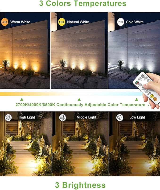 CLY 6 in 1 Solar Spotlights Landscape Outdoor Garden, Solar Spotlights IP66 Waterproof Landscape Lighting with Remote 18M Cable for Garden, Lawn, Patio, 2700K/4000K/6500K