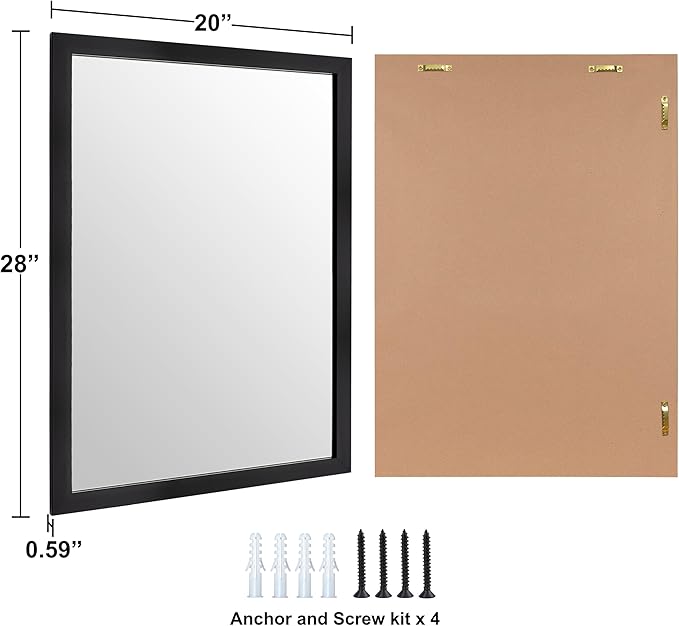 Ruomeng Rectangular Wall Mirror 20" x 28" for Bathroom, Bedroom, Entryway, Living Room, Black