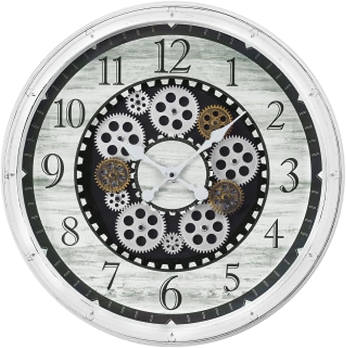 20 Inch Steampunk Wall Clock with Decorative Gears, Industrial Vintage Analog Clock for Living Room, Farmhouse, Office Decor, Silent Non-Ticking Battery Operated,Blue