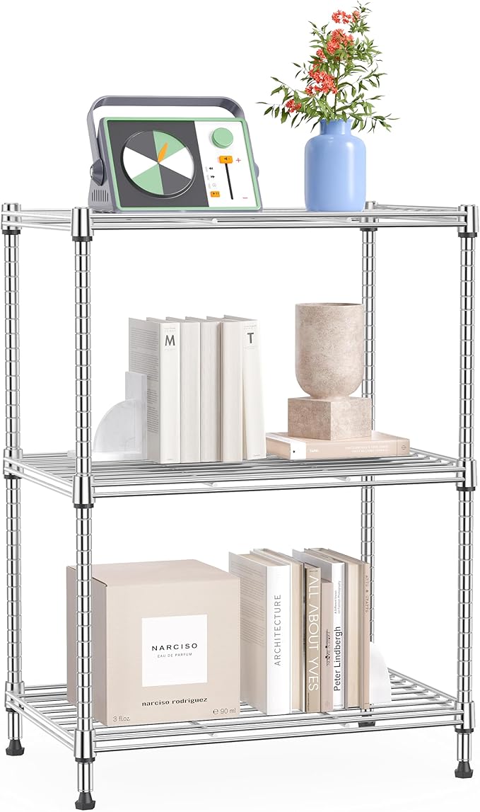 IZEUK 3 Tier Shelf, Heavy Duty Steel Wire Shelving Unit for Home, Kitchen, Laundry Room Organization, Office Storage Rack (17.7" W x 11.8" D x 26.3" H, 450LBS, Chrome)