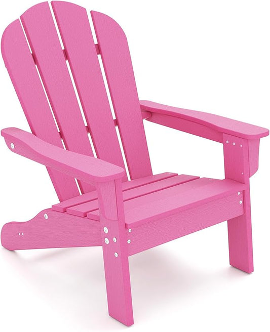 Giantex HDPE Kids Adirondack Chair - All-Weather Lawn Toddler Chair with Ergonomic Design, Children’s Outdoor Chair for Toddlers Ages 3-8, Kid’s Patio Furniture for Deck, Garden (1, Pink)