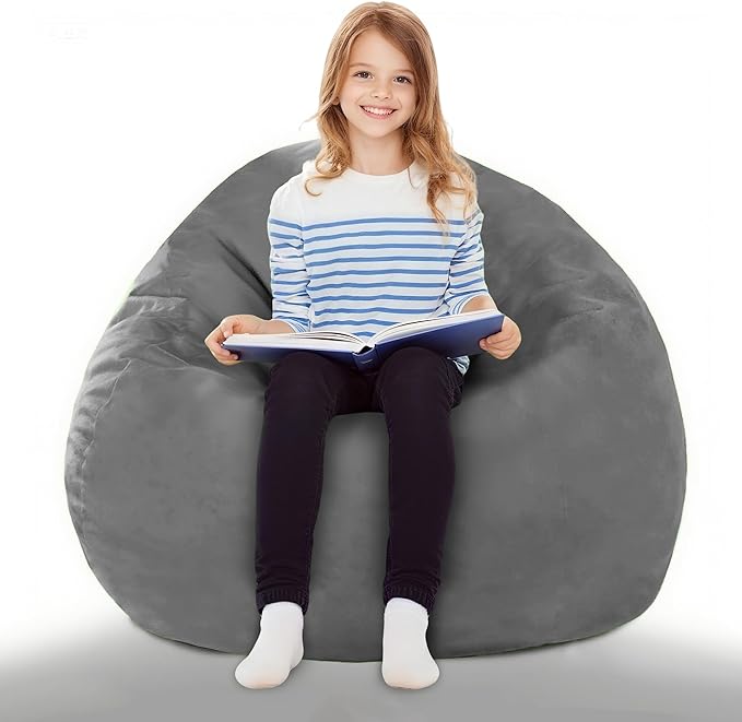 2FT Bean Bag Chair with Ultra Soft Velvet Cover Bean Bag Sofa with Memory Foam Bean Bag Chairs with Large Size Lazy Sofa for Dorm Office Living Room Bedroom Grey 2'