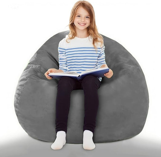 2FT Bean Bag Chair with Ultra Soft Velvet Cover Bean Bag Sofa with Memory Foam Bean Bag Chairs with Large Size Lazy Sofa for Dorm Office Living Room Bedroom Grey 2'