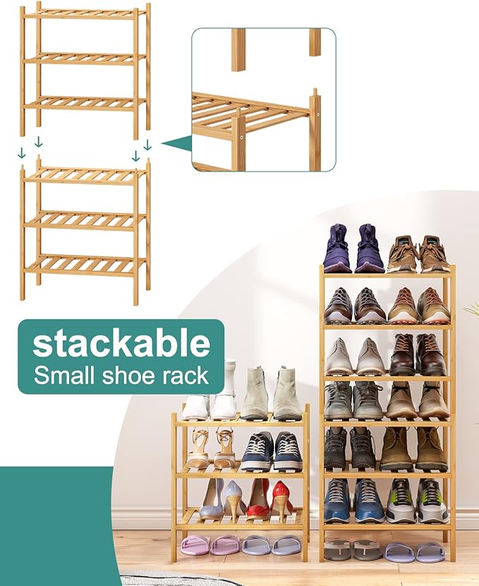 Small Shoe Rack, 3-Tier Shoe Rack for Entryway, Bamboo Wood Shoe Shelf for Closet & Hallway, Long 17.2IN | Beautiful | Functional | Sturdy | Durable